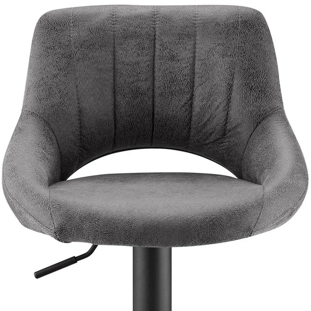 Set of Two 32" Gray And Black Faux Leather And Steel Swivel Low Back Adjustable Height Bar Chairs Homeroots Living Room