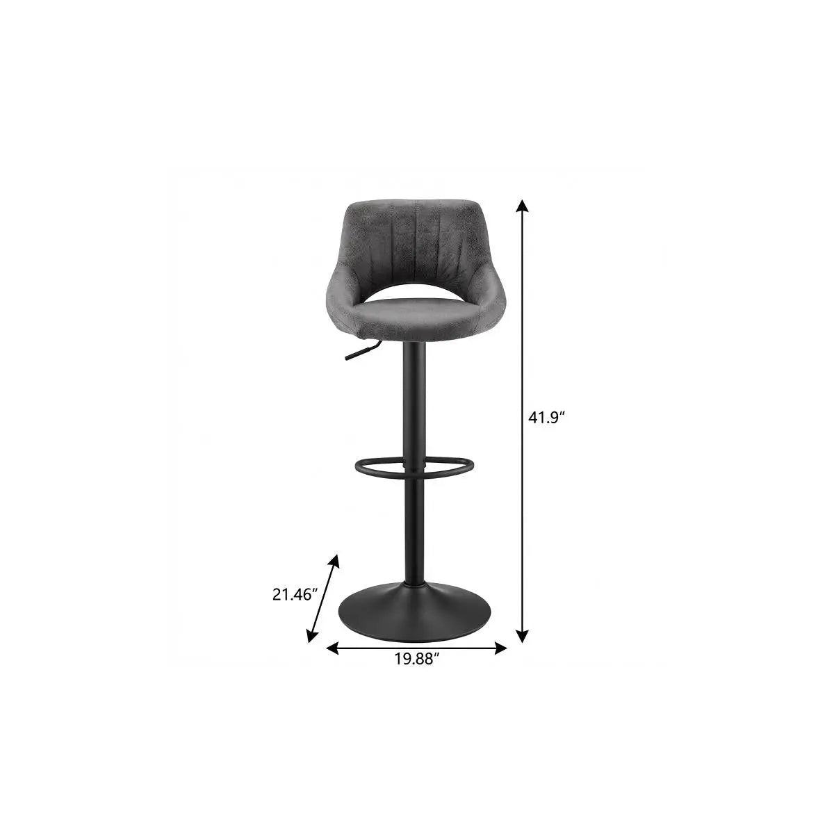 Set of Two 32" Gray And Black Faux Leather And Steel Swivel Low Back Adjustable Height Bar Chairs Homeroots Living Room