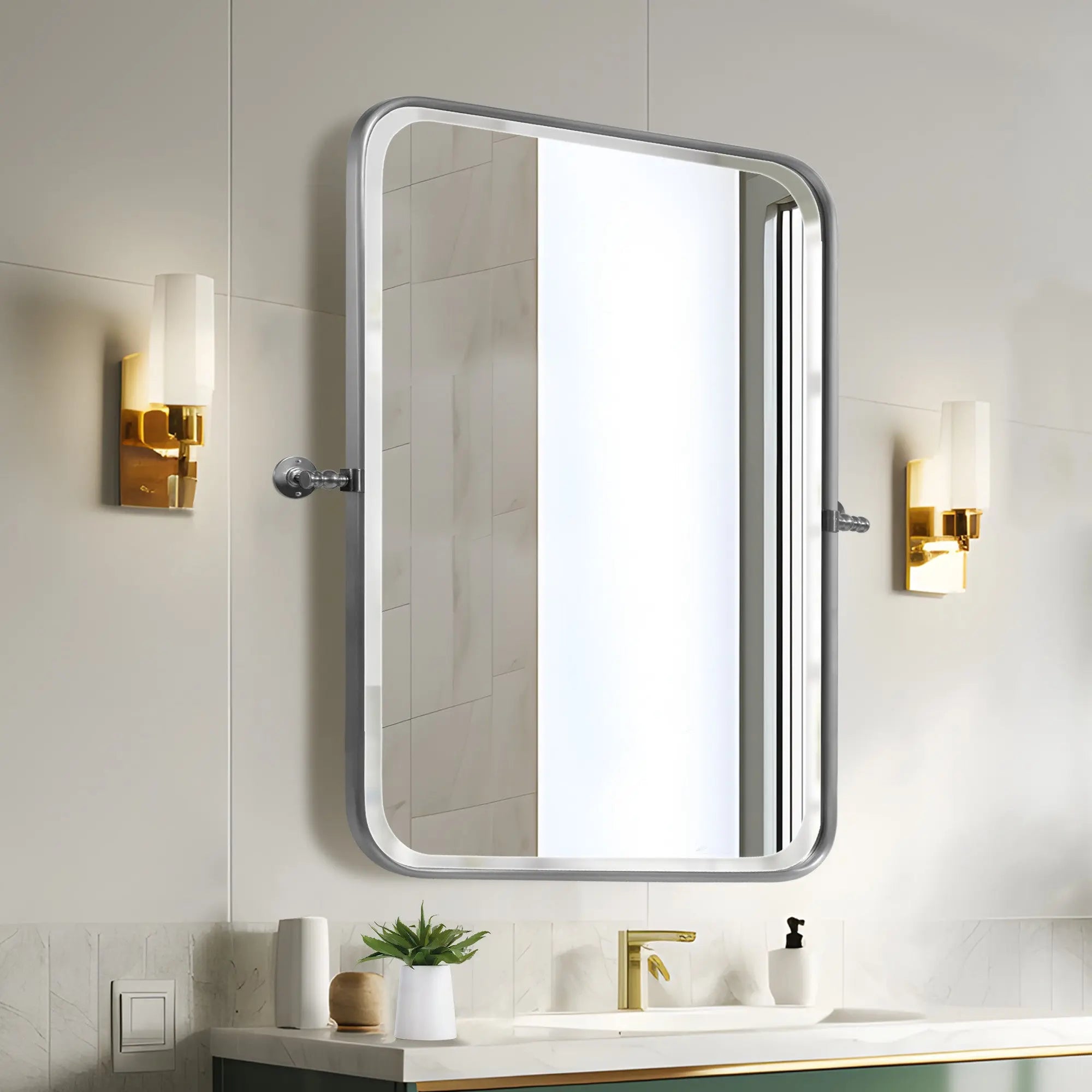 Set of Two 32" Silver Metal Framed Accent Mirrors Homeroots Bed & Bath