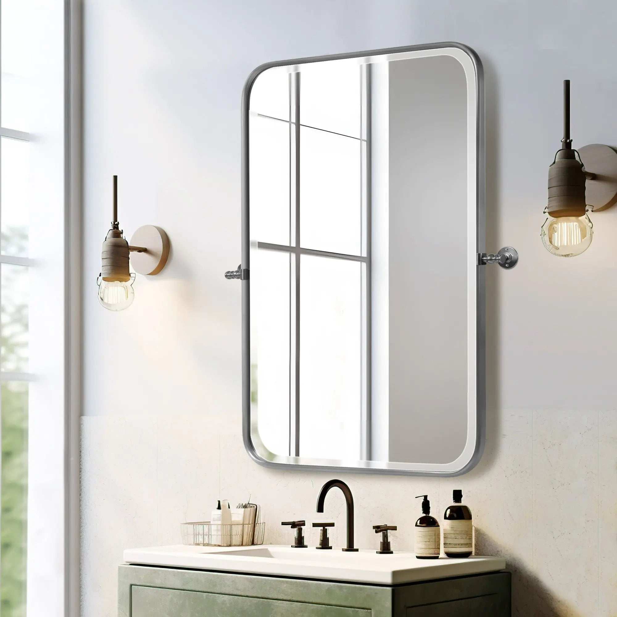 Set of Two 32" Silver Metal Framed Accent Mirrors Homeroots Bed & Bath