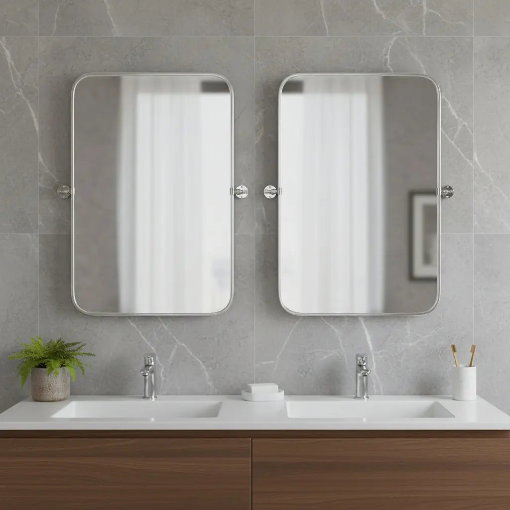 Set of Two 32" Silver Metal Framed Accent Mirrors Homeroots Bed & Bath