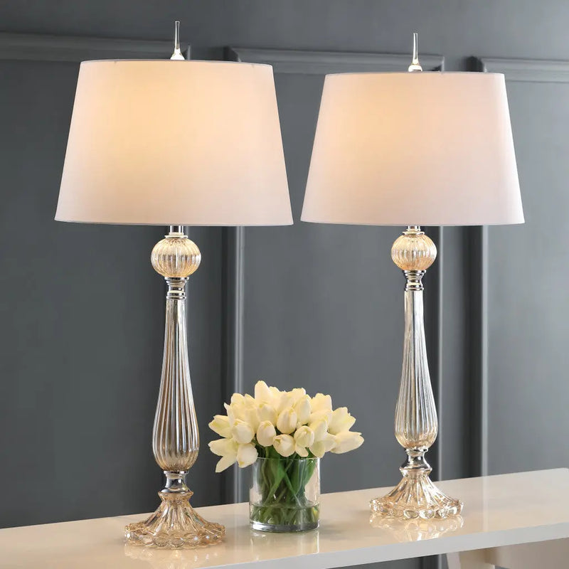 Set of Two 33" Champagne Novelty Table Lamps With Globe Shades Homeroots Lighting