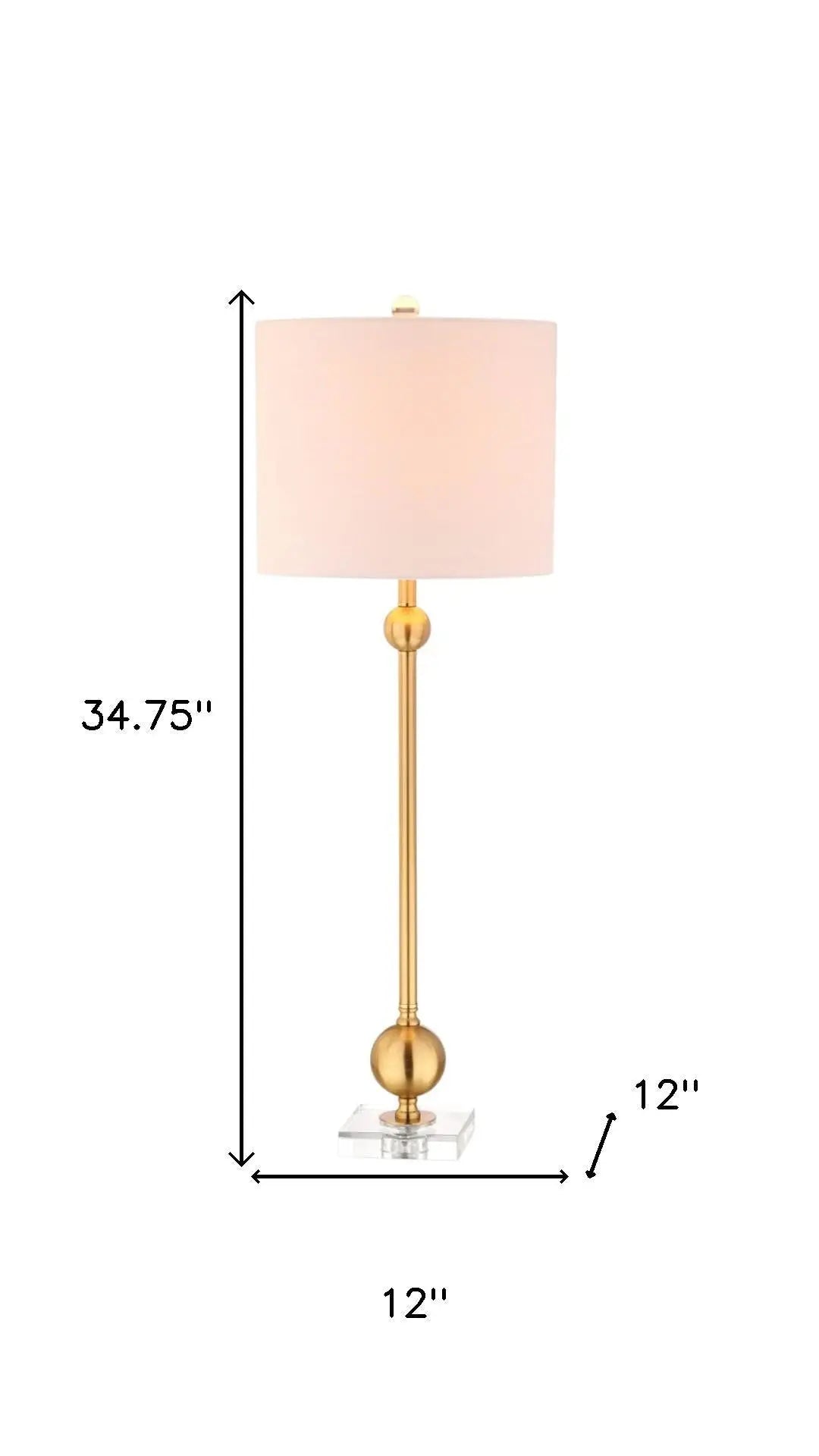 Set of Two 35" Clear And Brass Table Lamps With Drum Shades Homeroots Lighting