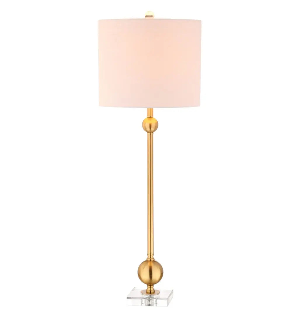 Set of Two 35" Clear And Brass Table Lamps With Drum Shades Homeroots Lighting