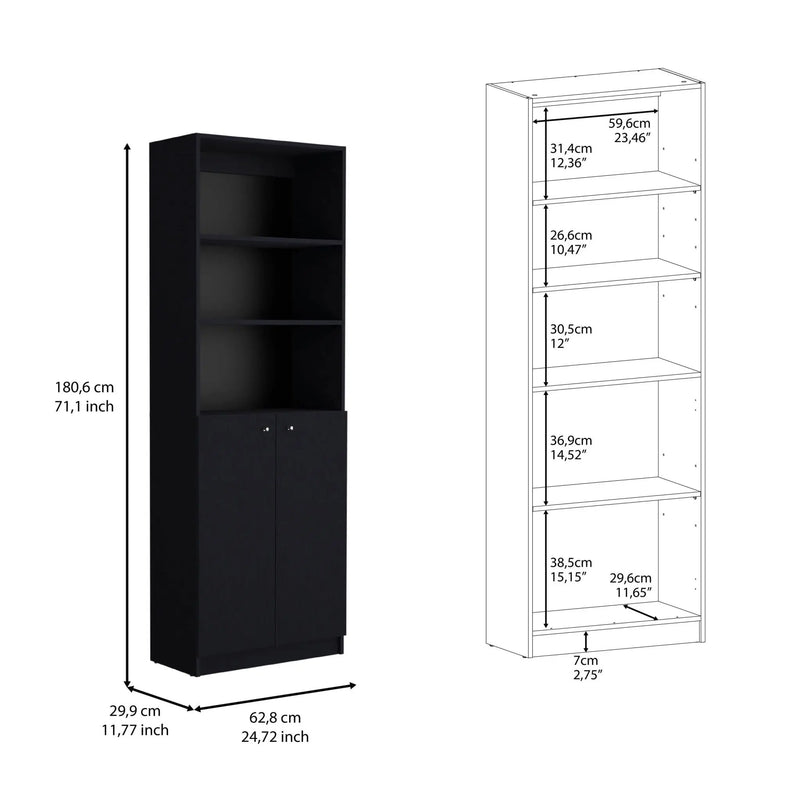 Set of Two 71" Black Bookcase With Two Doors Homeroots Office