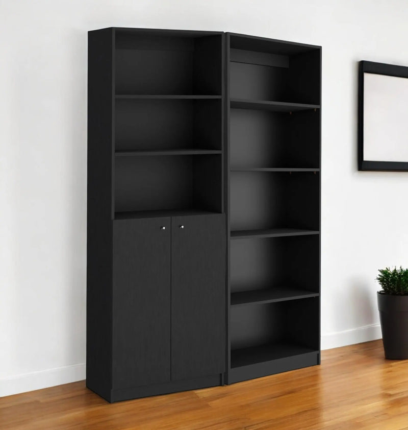 Set of Two 71" Black Five Tier Bookcase With Two Doors Homeroots Office