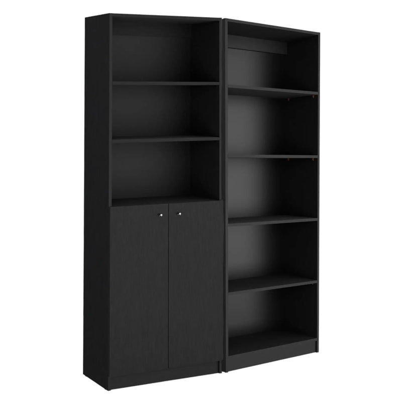 Set of Two 71" Black Five Tier Bookcase With Two Doors Homeroots Office