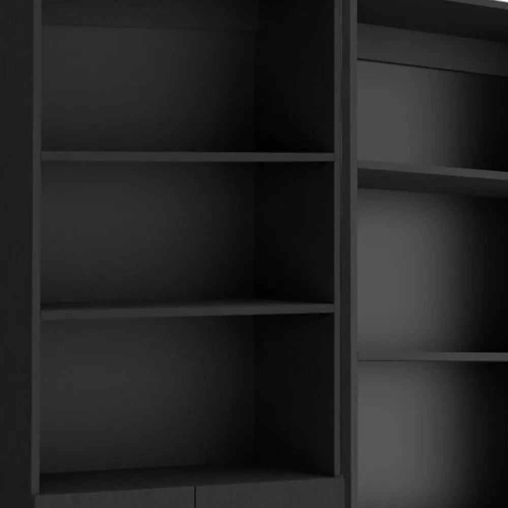 Set of Two 71" Black Five Tier Bookcase With Two Doors Homeroots Office