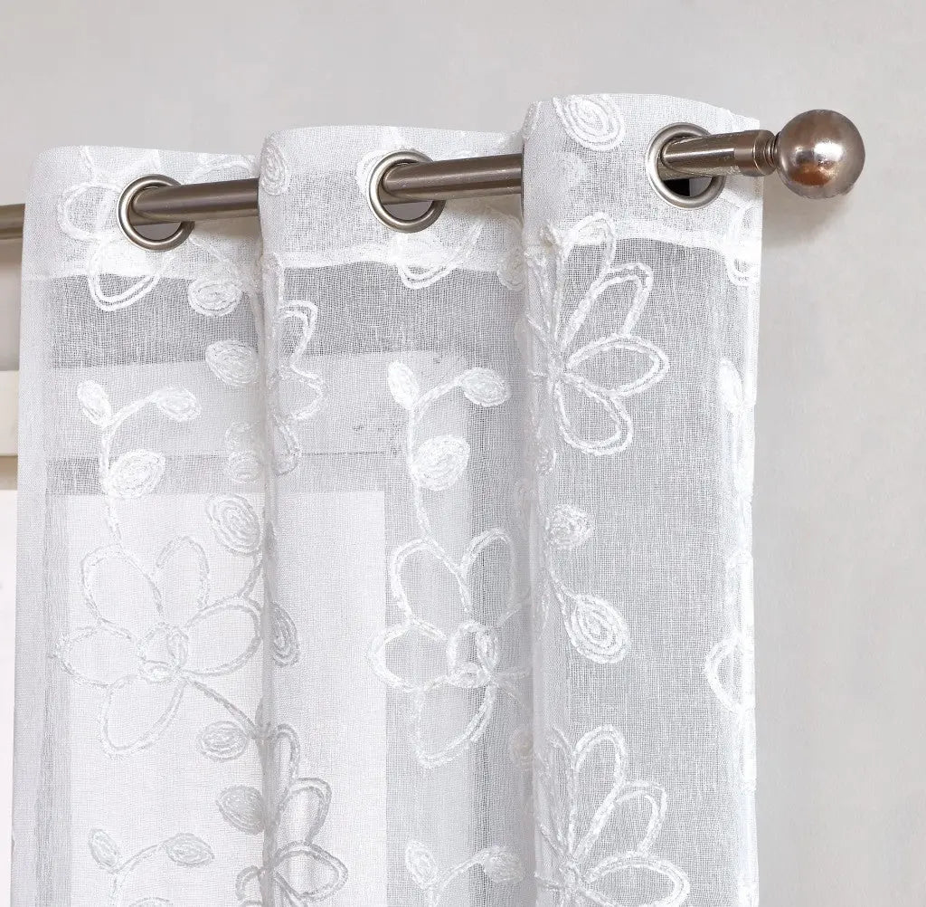 Set of Two 96" White Floral Embroidered Window Panels Homeroots Home Decor