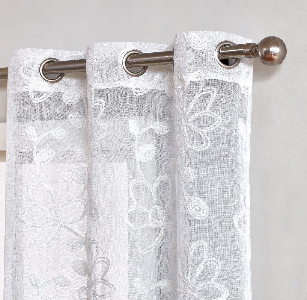 Set of Two 96" White Floral Embroidered Window Panels Homeroots Home Decor