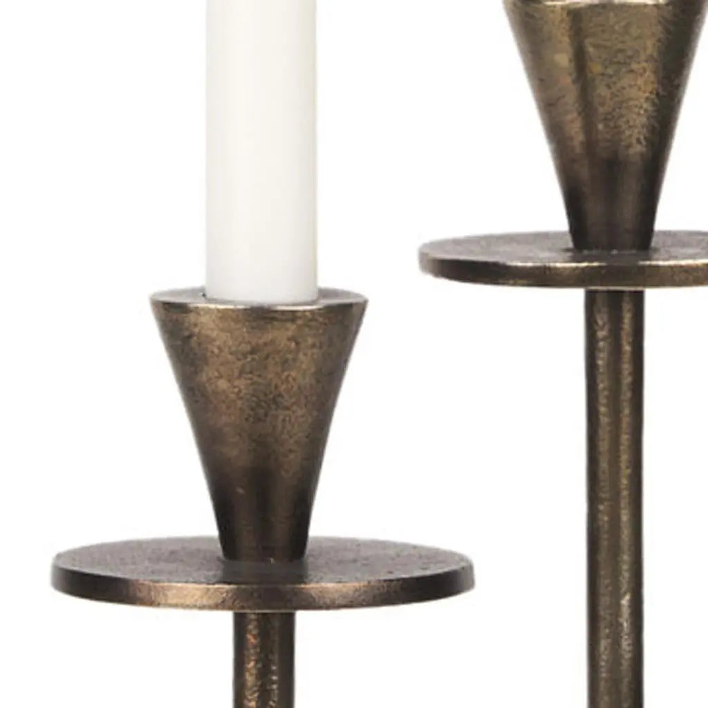 Set of Two Antiqued Gold Metal Floor Taper Candlesticks Homeroots Home Decor