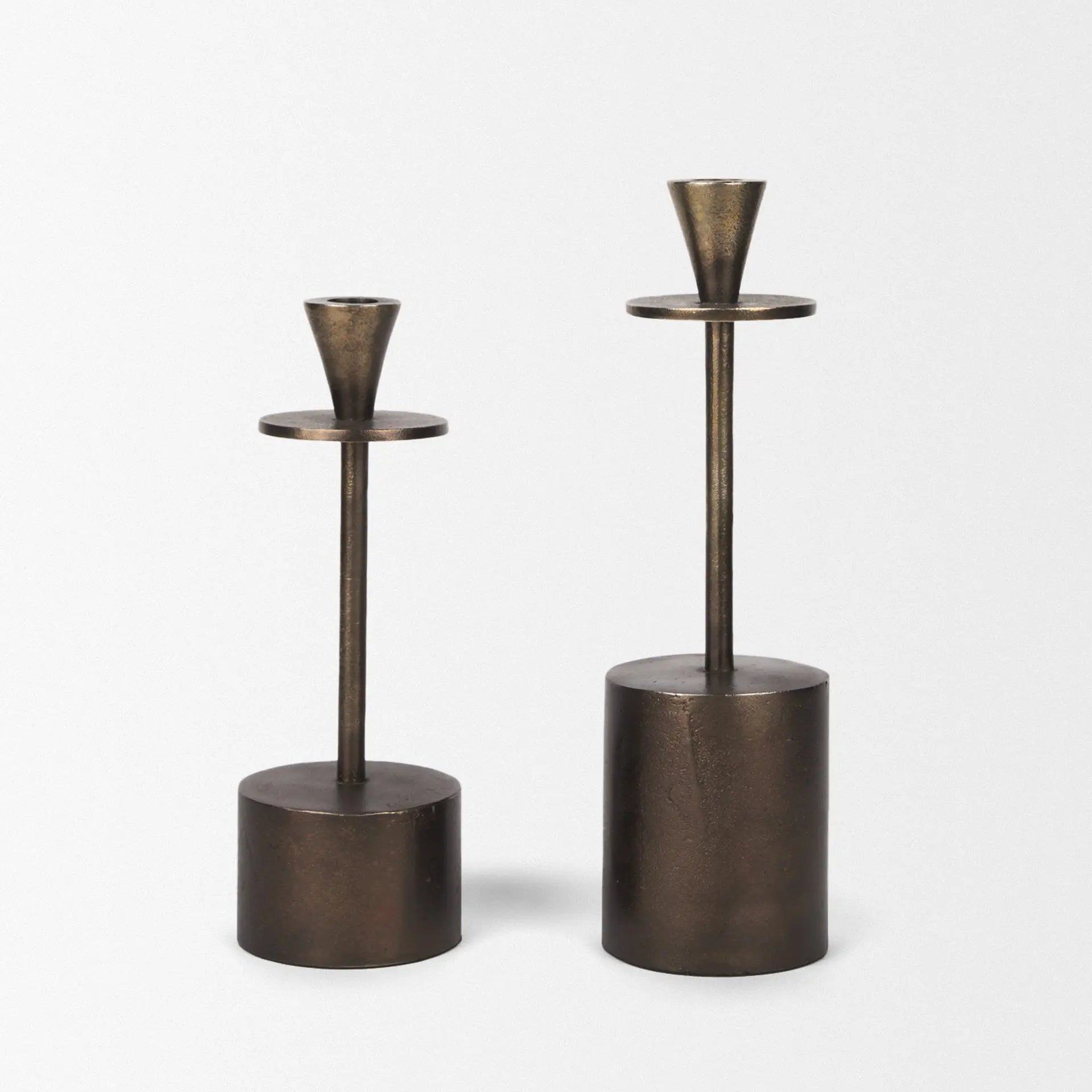 Set of Two Antiqued Gold Metal Floor Taper Candlesticks Homeroots Home Decor