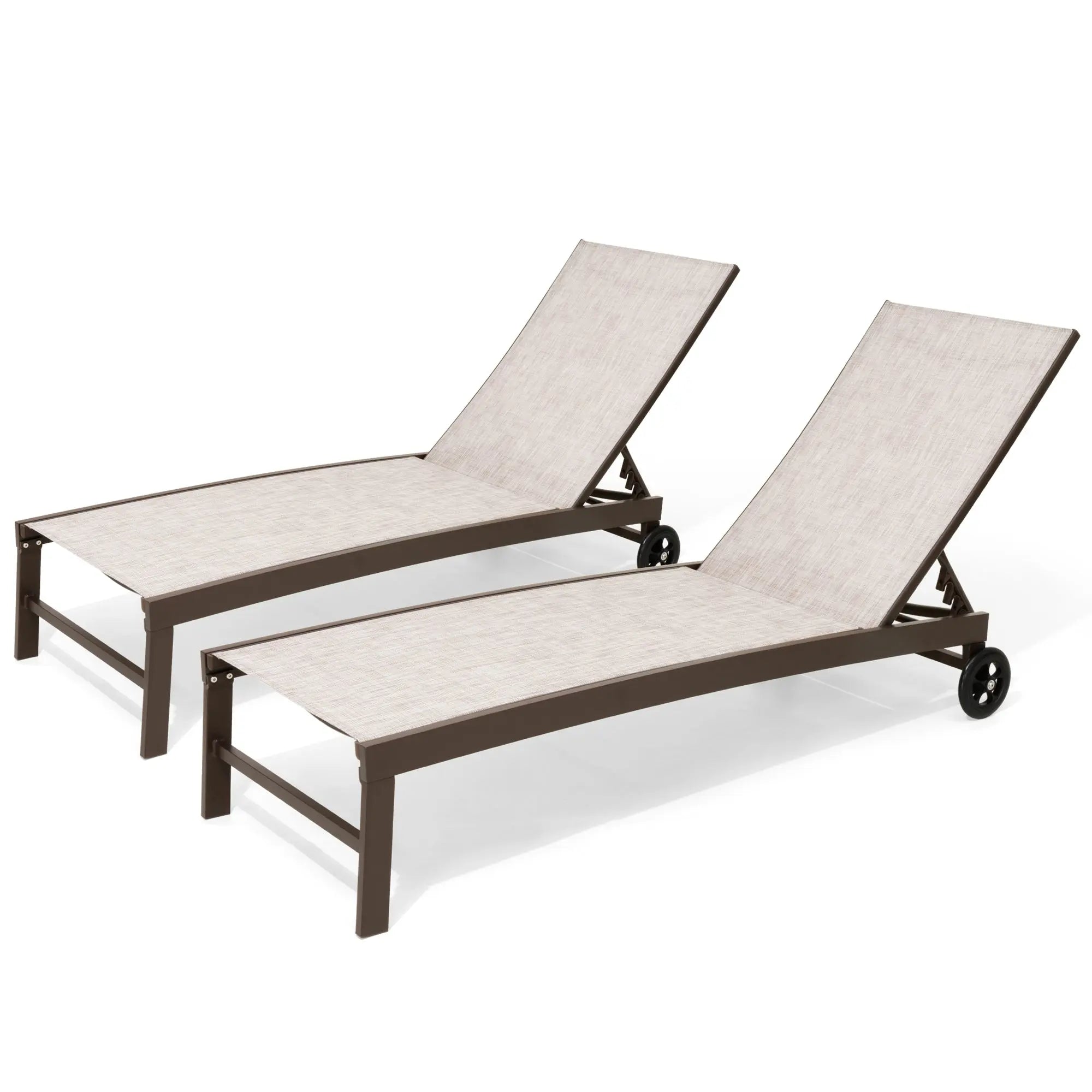 Set of Two Beige Aluminum Five Position Adjustable Outdoor Chaise Lounges Homeroots Outdoor