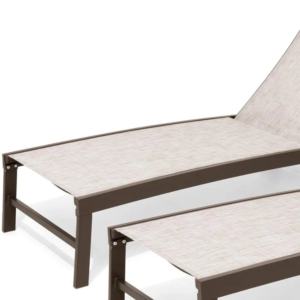 Set of Two Beige Aluminum Five Position Adjustable Outdoor Chaise Lounges Homeroots Outdoor
