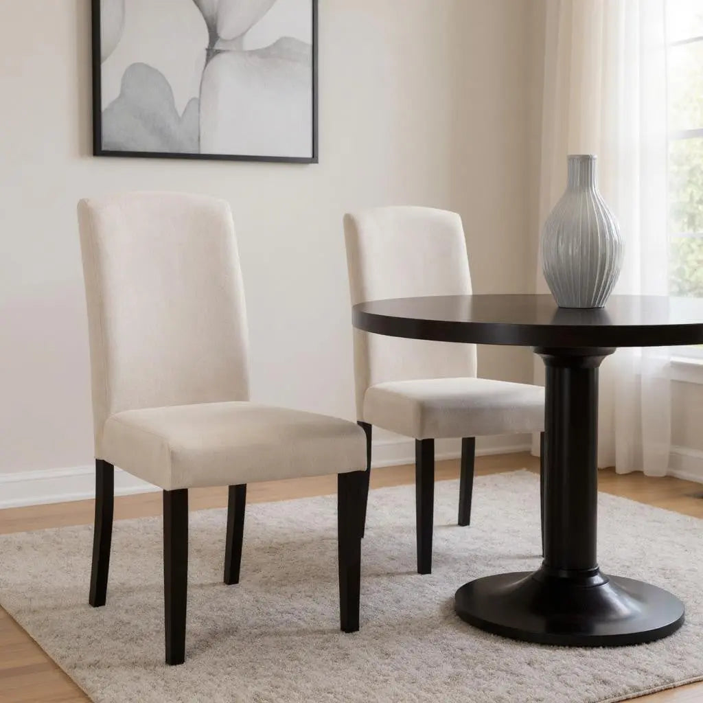 Set of Two Beige And Black Upholstered Polyester Dining Parsons Chairs Homeroots Kitchen & Dining