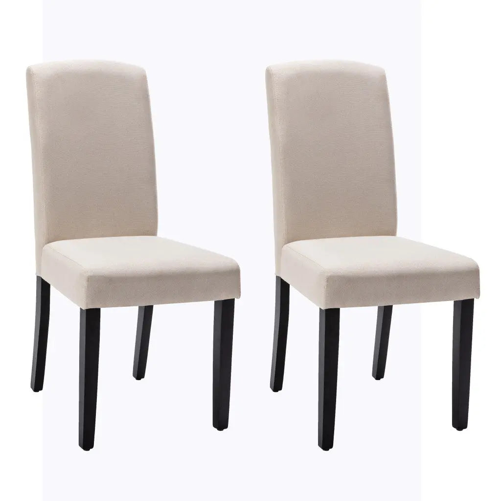 Set of Two Beige And Black Upholstered Polyester Dining Parsons Chairs Homeroots Kitchen & Dining