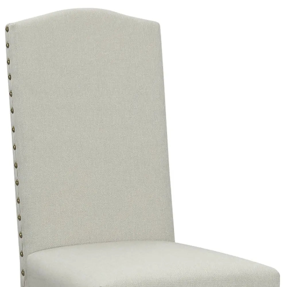 Set of Two Beige And Gray Upholstered Fabric Dining Parsons Chairs - GreatEagleInc