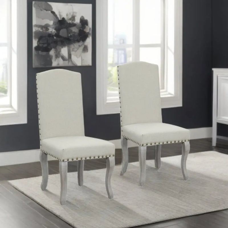 Set of Two Beige And Gray Upholstered Fabric Dining Parsons Chairs - GreatEagleInc