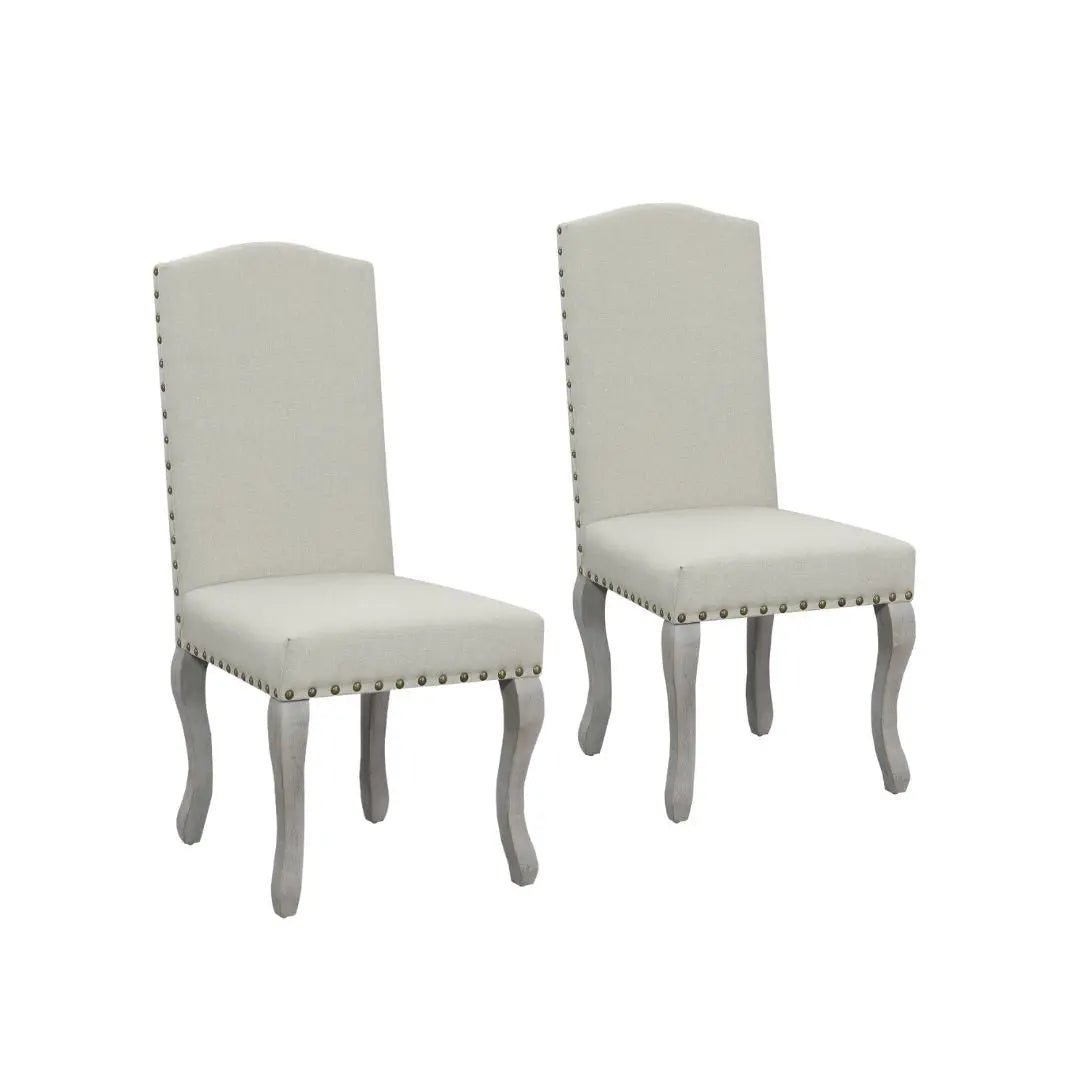 Set of Two Beige And Gray Upholstered Fabric Dining Parsons Chairs - GreatEagleInc