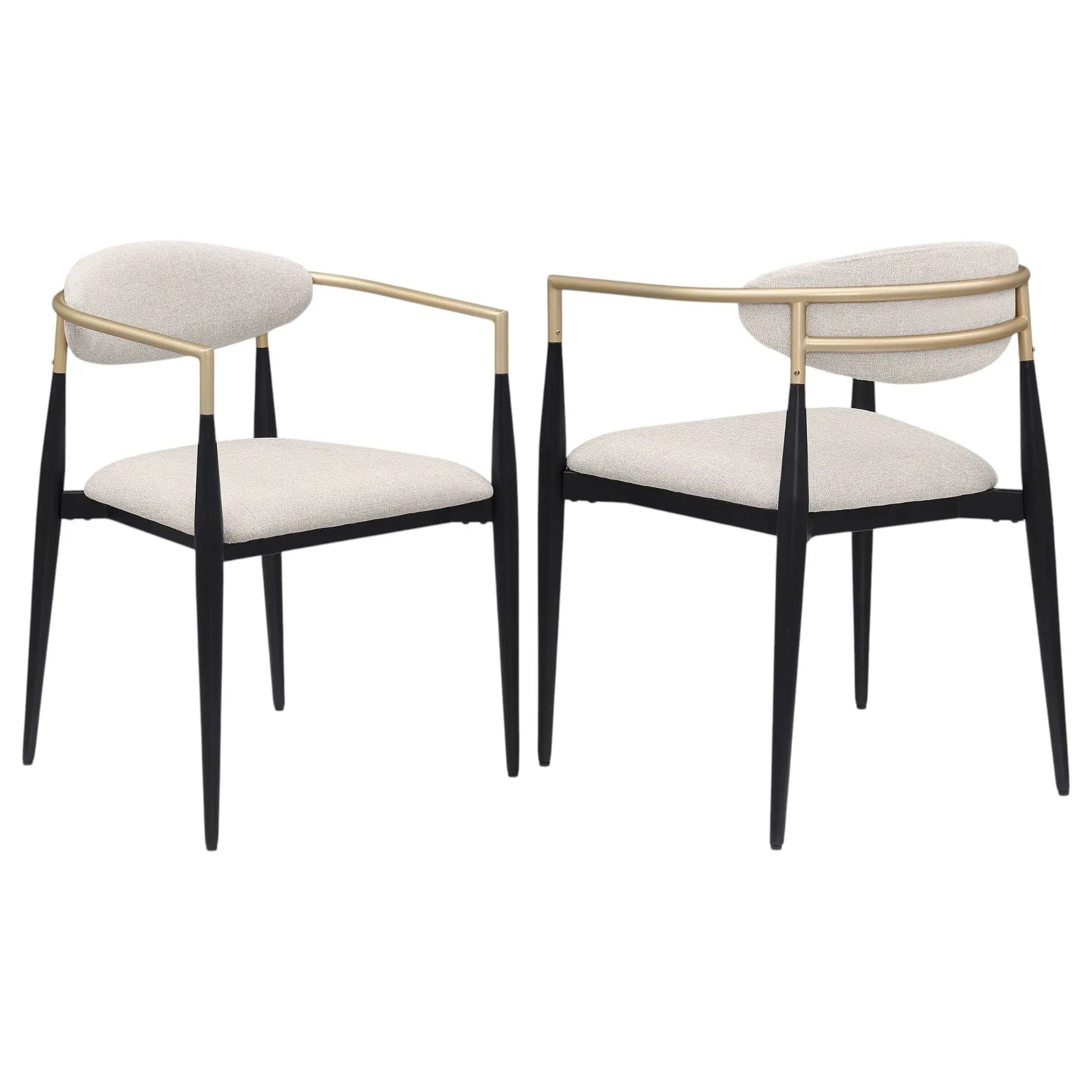 Set of Two Beige Gold And Black Fabric Partially Open Back Dining Arm Chairs Homeroots Kitchen & Dining