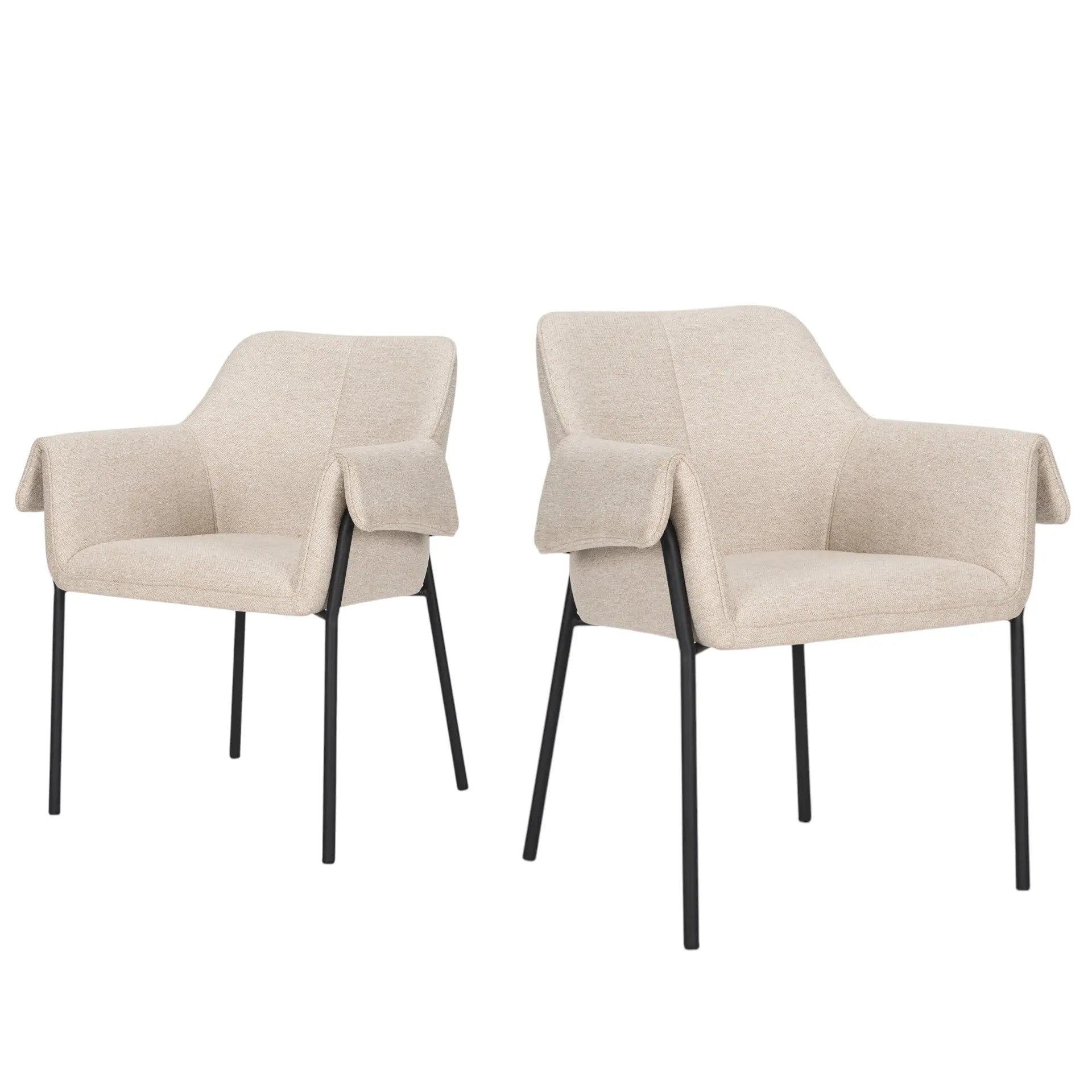 Set of Two Beige and Black Fabric Dining Arm Chairs Homeroots Kitchen & Dining