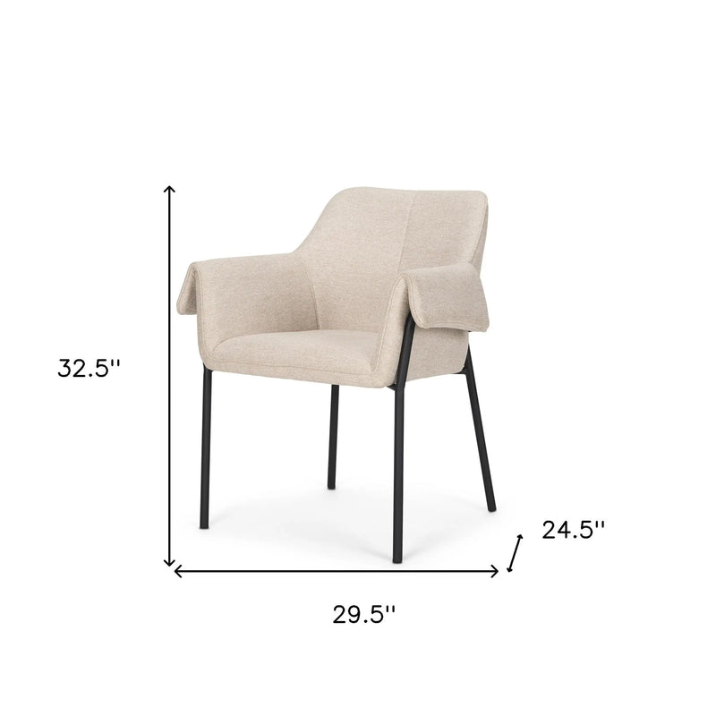 Set of Two Beige and Black Fabric Dining Arm Chairs Homeroots Kitchen & Dining
