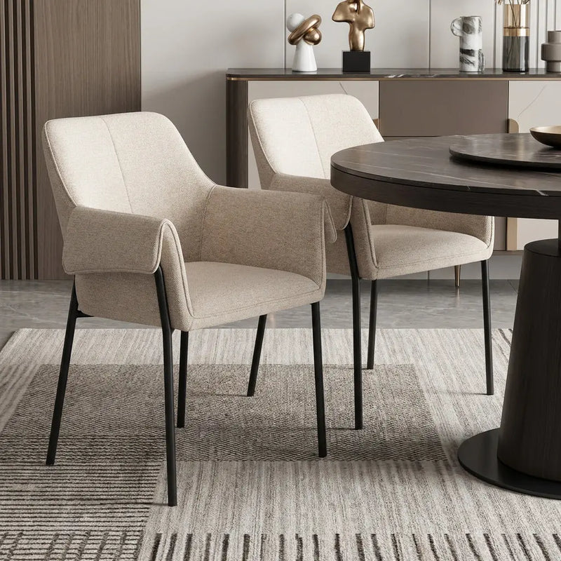 Set of Two Beige and Black Fabric Dining Arm Chairs Homeroots Kitchen & Dining