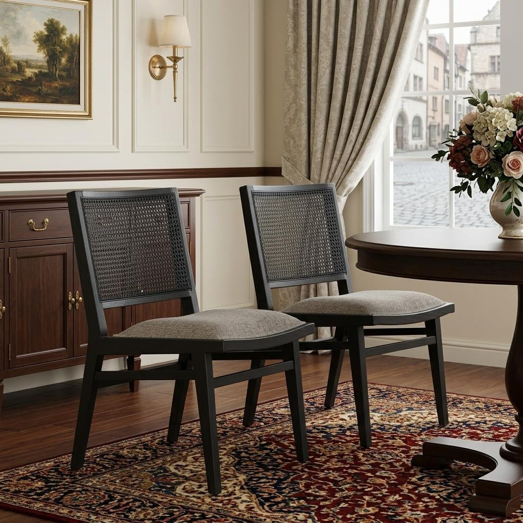 Set of Two Beige and Black Fabric Dining Side Chairs Homeroots Kitchen & Dining