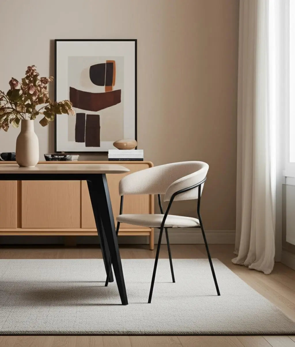 Set of Two Beige and Black Fabric Open Back Dining Arm Chairs Homeroots Kitchen & Dining