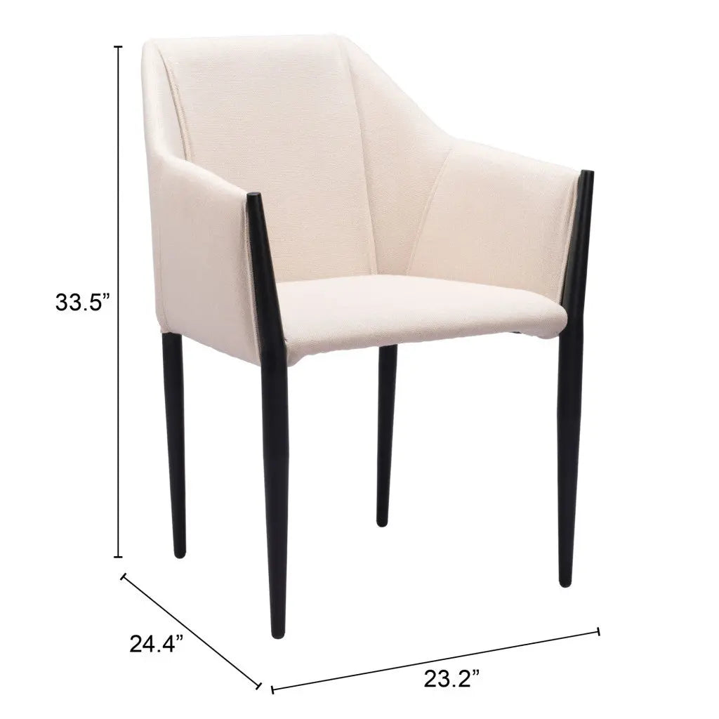 Set of Two Beige and Black Upholstered Fabric Dining Arm Chairs Homeroots