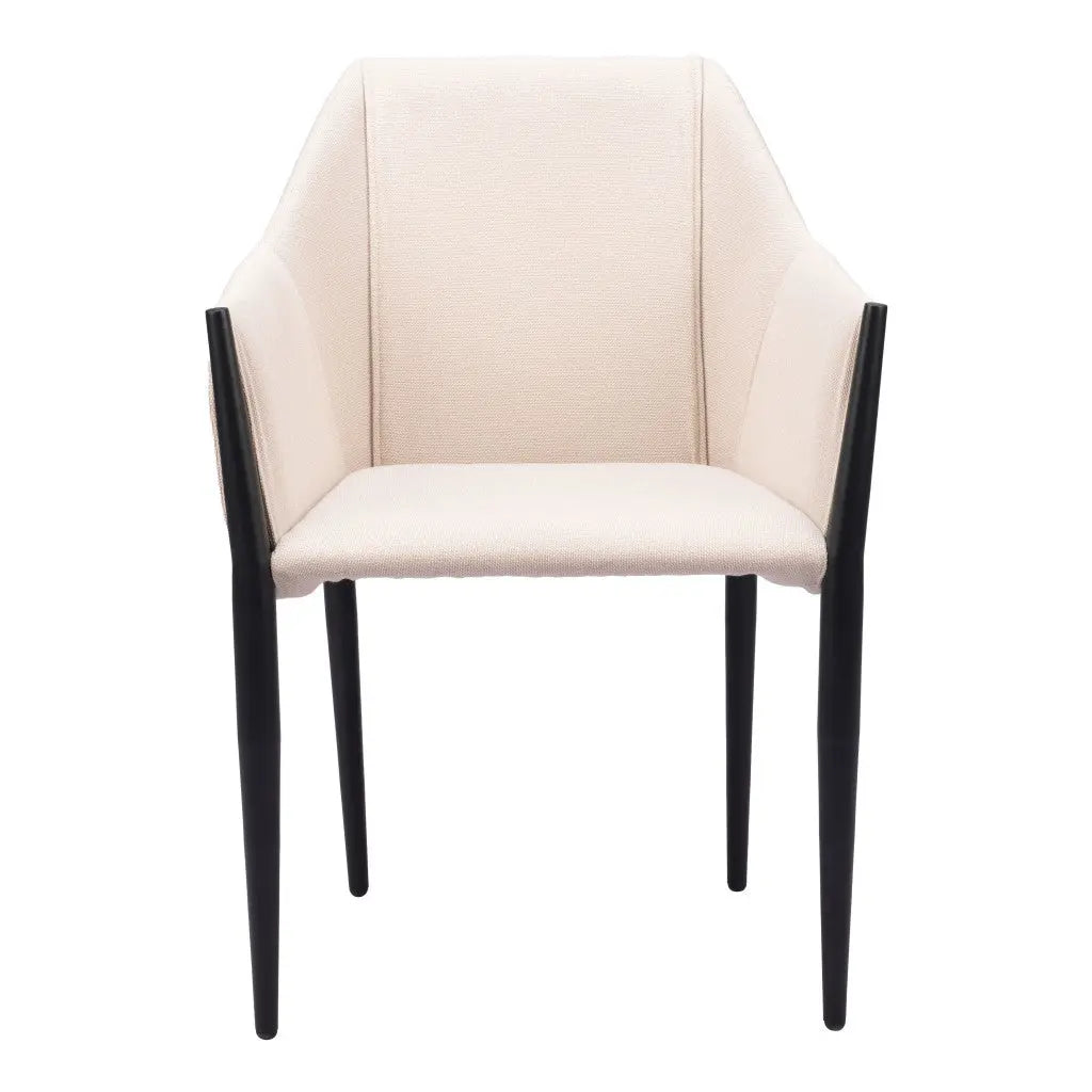 Set of Two Beige and Black Upholstered Fabric Dining Arm Chairs Homeroots