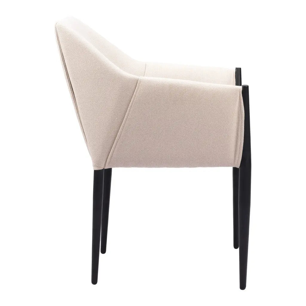 Set of Two Beige and Black Upholstered Fabric Dining Arm Chairs Homeroots