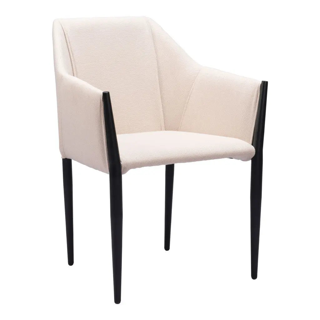 Set of Two Beige and Black Upholstered Fabric Dining Arm Chairs Homeroots