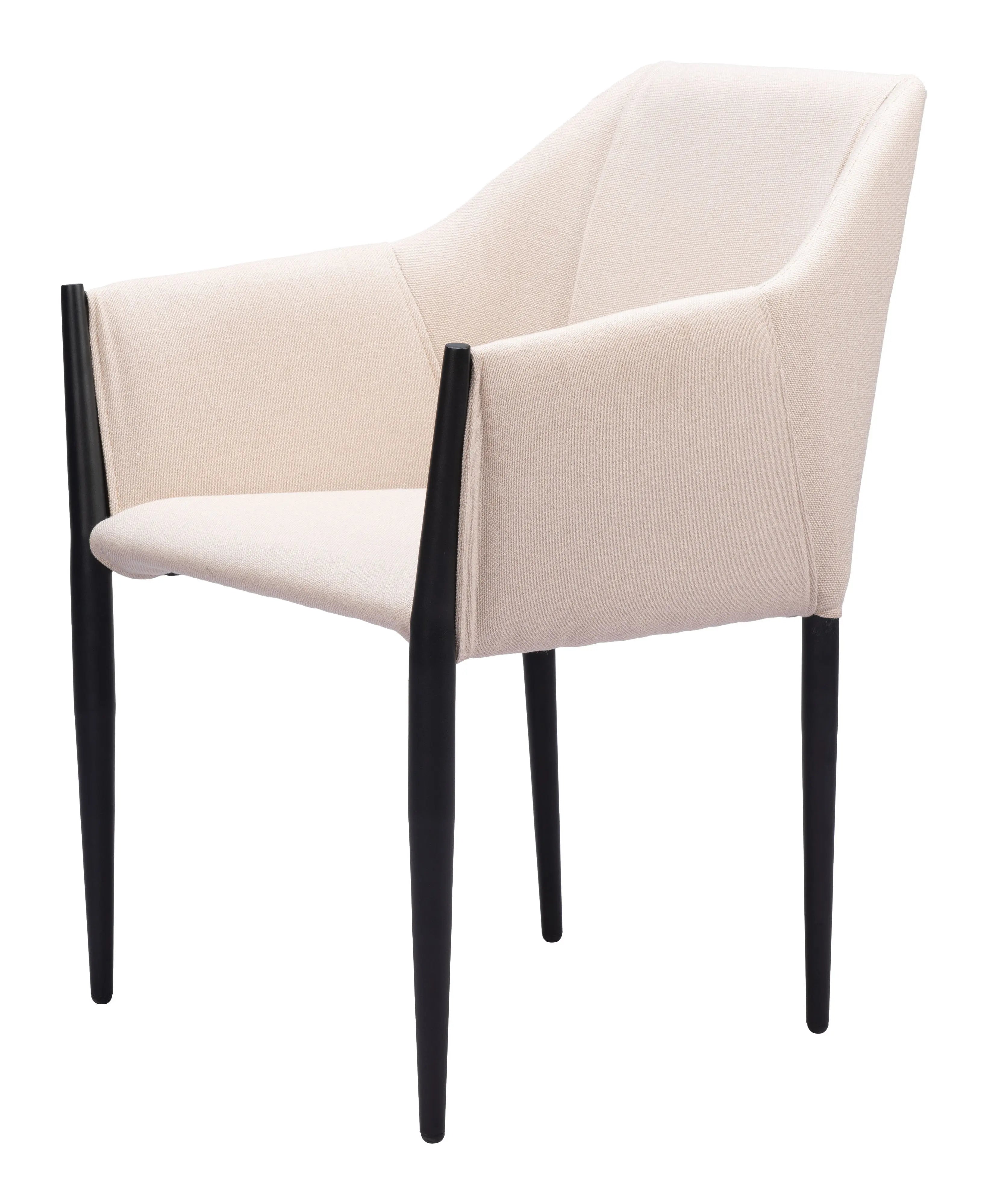 Set of Two Beige and Black Upholstered Fabric Dining Arm Chairs Homeroots
