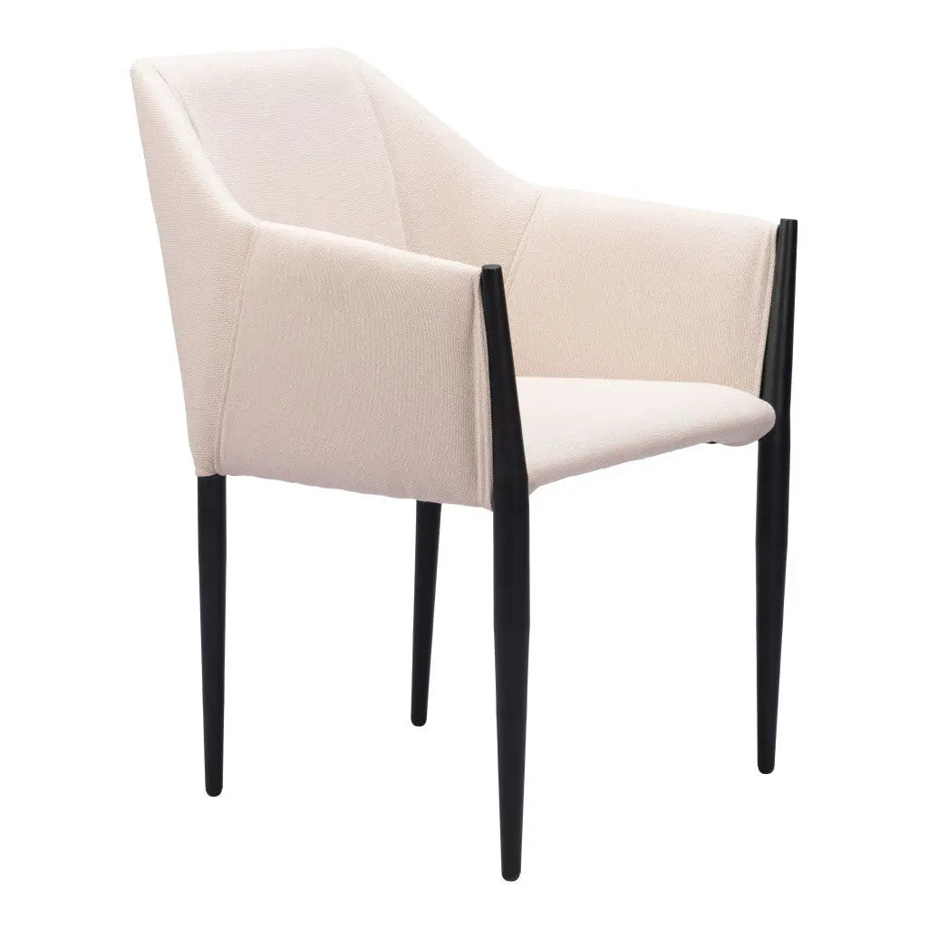 Set of Two Beige and Black Upholstered Fabric Dining Arm Chairs Homeroots