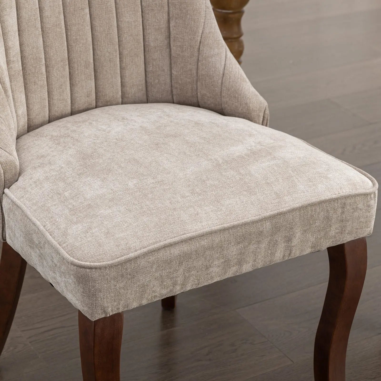 Set of Two Beige and Brown Tufted Solid Wood Dining Side Chairs Homeroots Kitchen & Dining