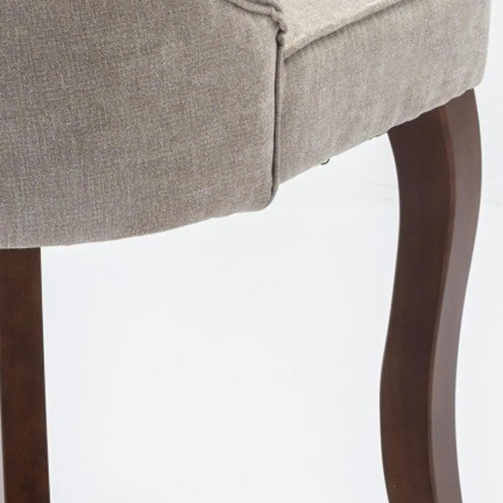 Set of Two Beige and Brown Tufted Solid Wood Dining Side Chairs Homeroots Kitchen & Dining