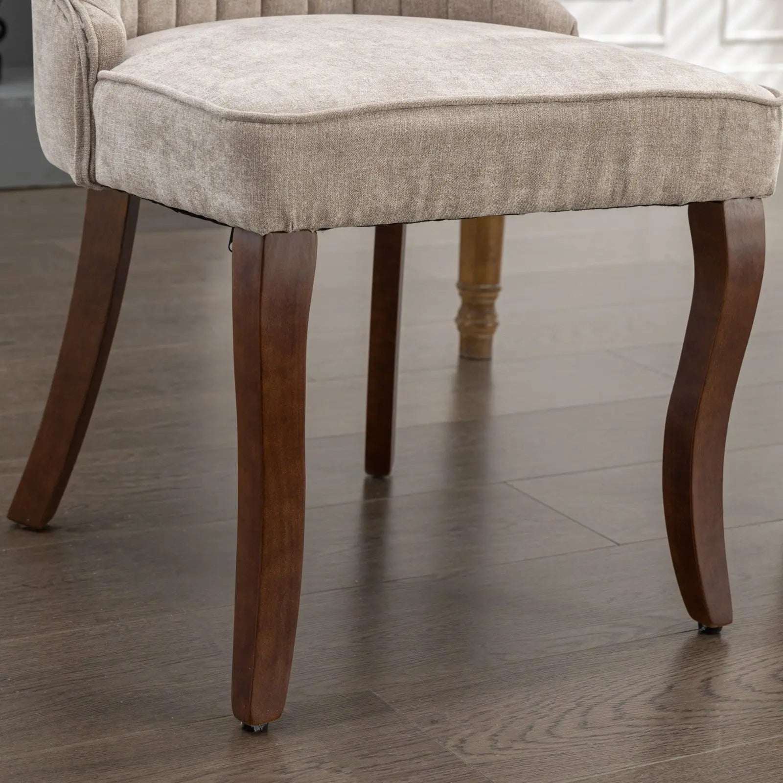 Set of Two Beige and Brown Tufted Solid Wood Dining Side Chairs Homeroots Kitchen & Dining