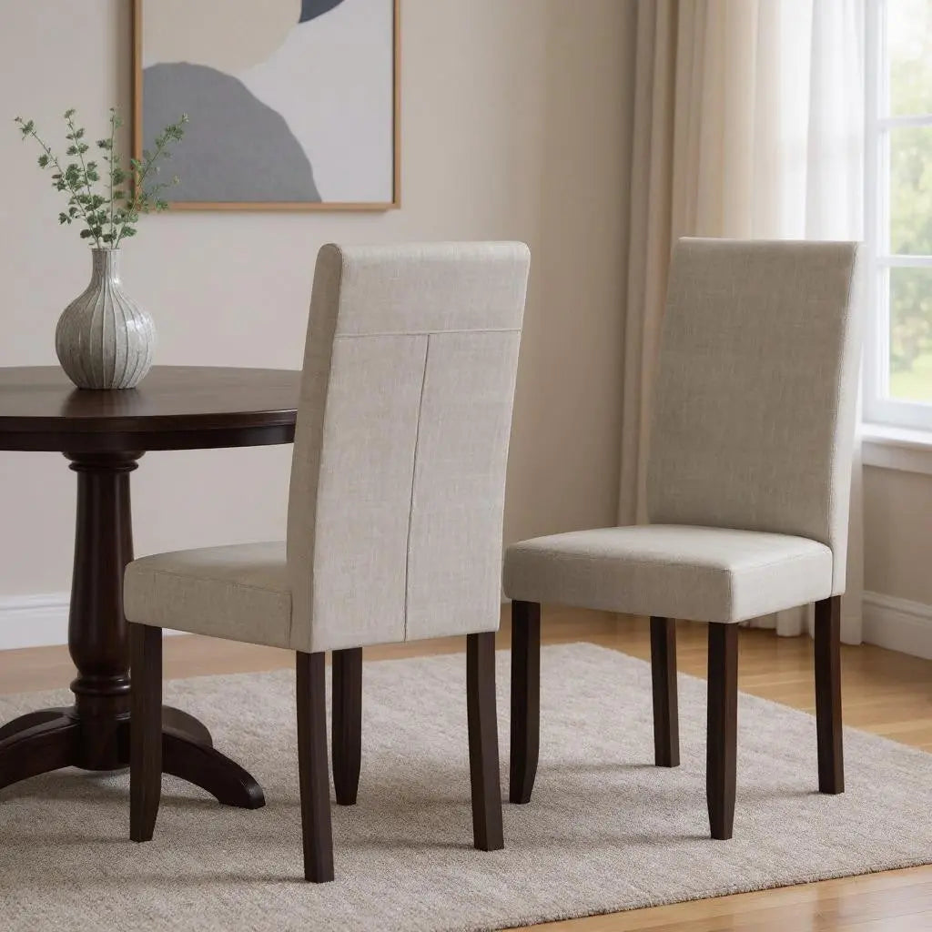 Set of Two Beige and Brown Wood Dining Parsons Chairs Homeroots Kitchen & Dining
