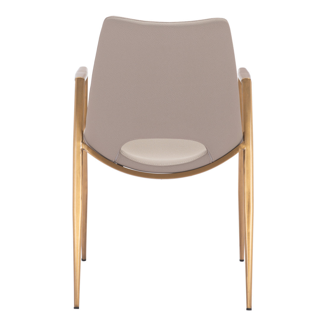 Set of Two Beige and Gold Faux Leather Open Back Dining Arm Chairs Homeroots Kitchen & Dining