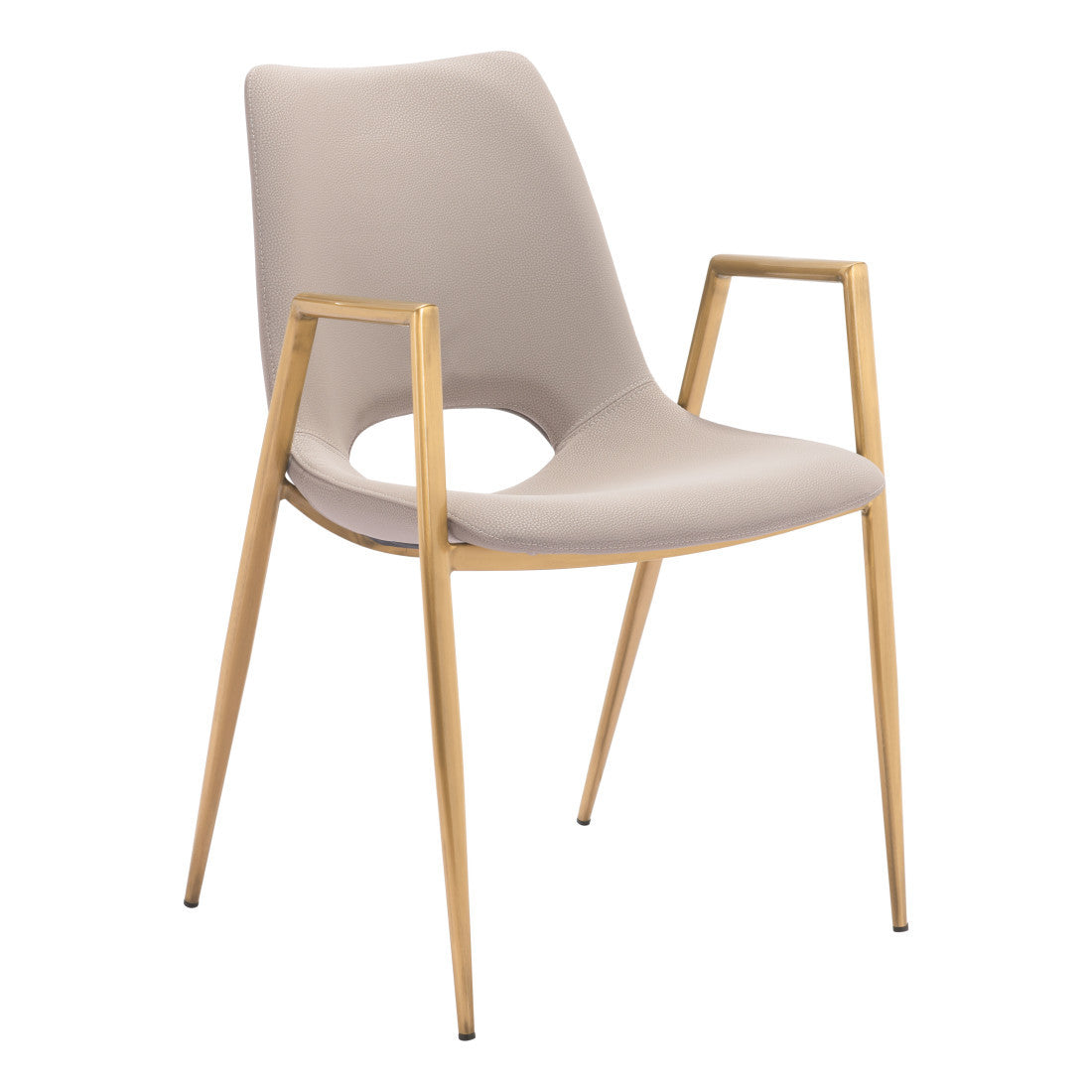 Set of Two Beige and Gold Faux Leather Open Back Dining Arm Chairs Homeroots Kitchen & Dining
