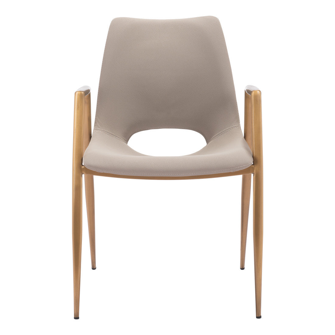 Set of Two Beige and Gold Faux Leather Open Back Dining Arm Chairs Homeroots Kitchen & Dining
