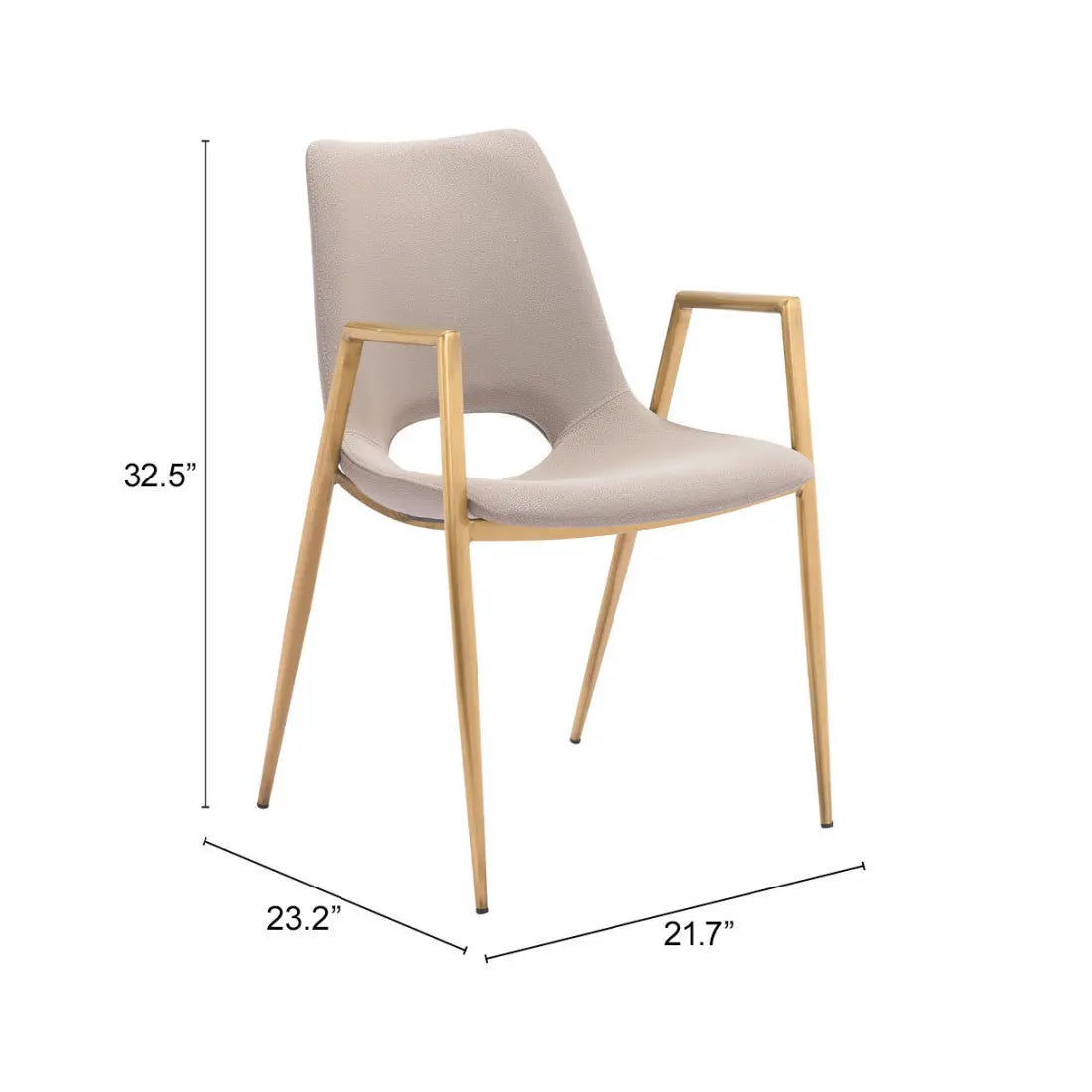 Set of Two Beige and Gold Faux Leather Open Back Dining Arm Chairs Homeroots Kitchen & Dining