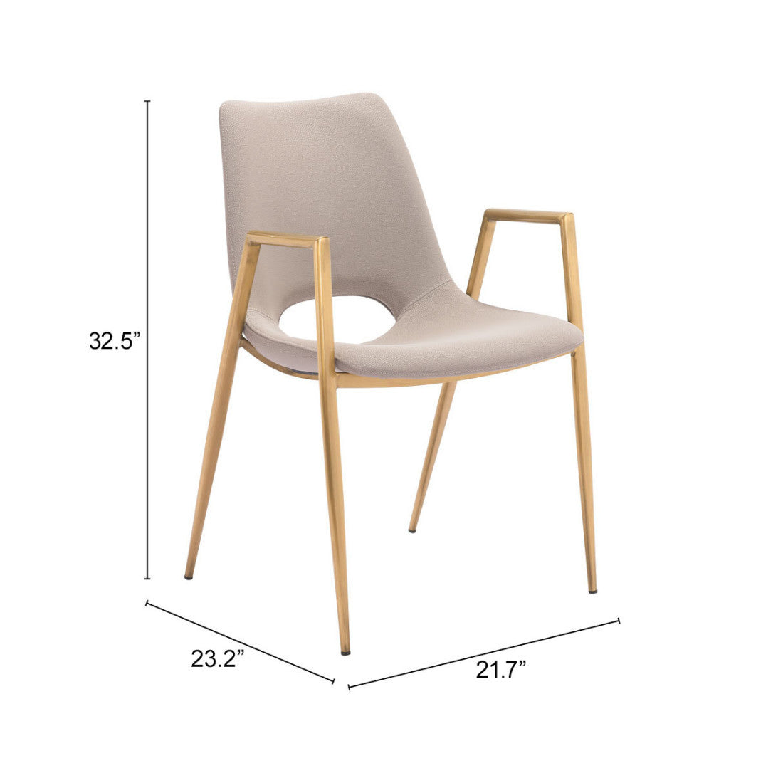 Set of Two Beige and Gold Faux Leather Open Back Dining Arm Chairs Homeroots Kitchen & Dining