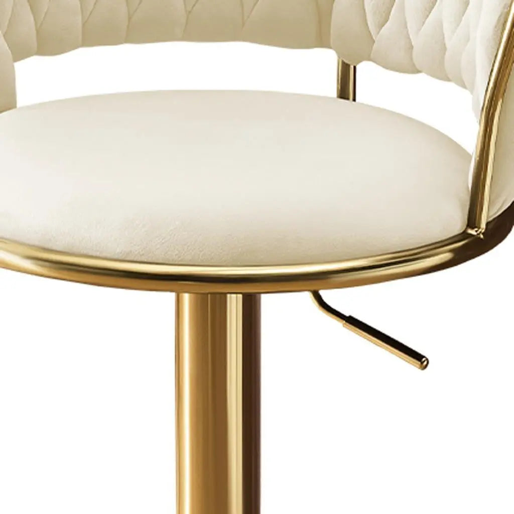 Set of Two Beige and Gold Velvet and Metal Low Back Adjustable Height Swivel Bar Chairs Homeroots Living Room
