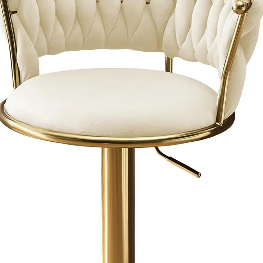 Set of Two Beige and Gold Velvet and Metal Low Back Adjustable Height Swivel Bar Chairs Homeroots Living Room