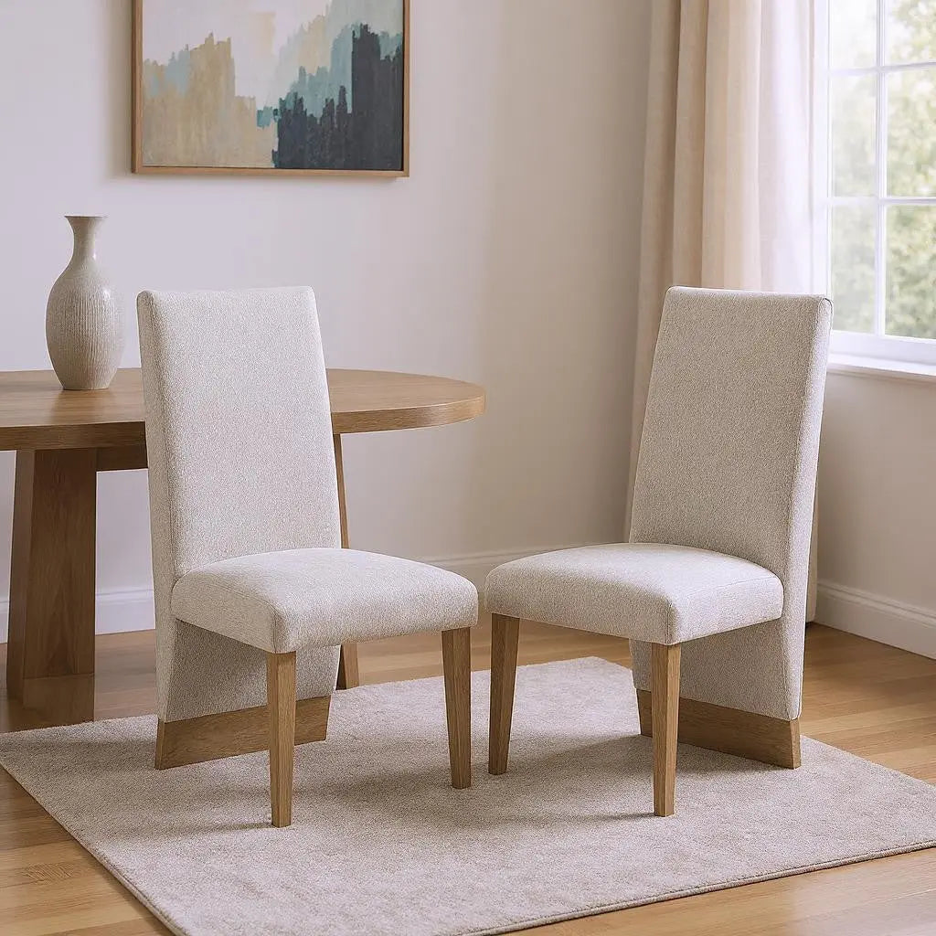 Set of Two Beige and Natural Upholstered Dining Side Chairs Homeroots Kitchen & Dining