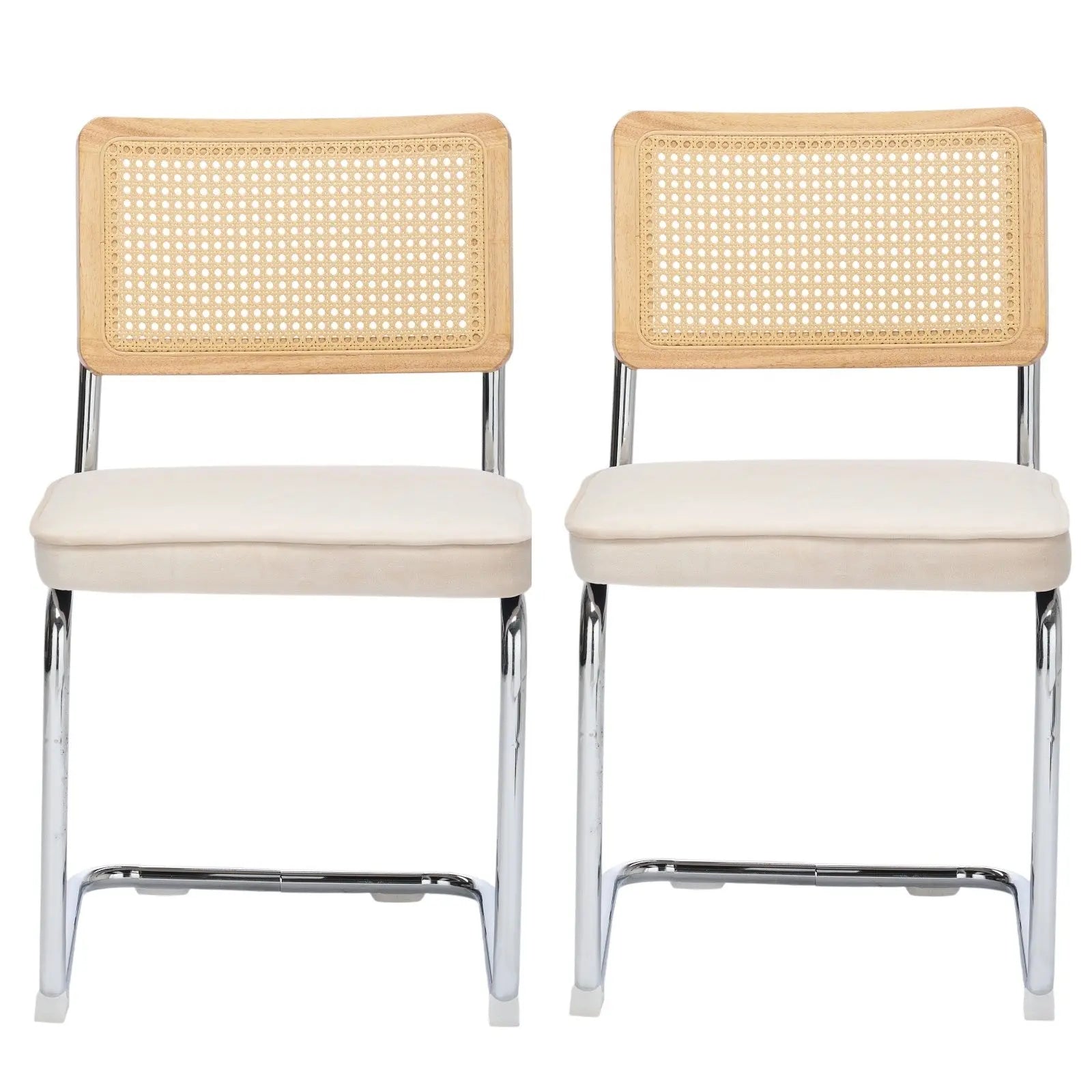 Set of Two Beige and Silver Tufted Stainless Steel Partially Open Back Dining Side Chairs Homeroots Kitchen & Dining