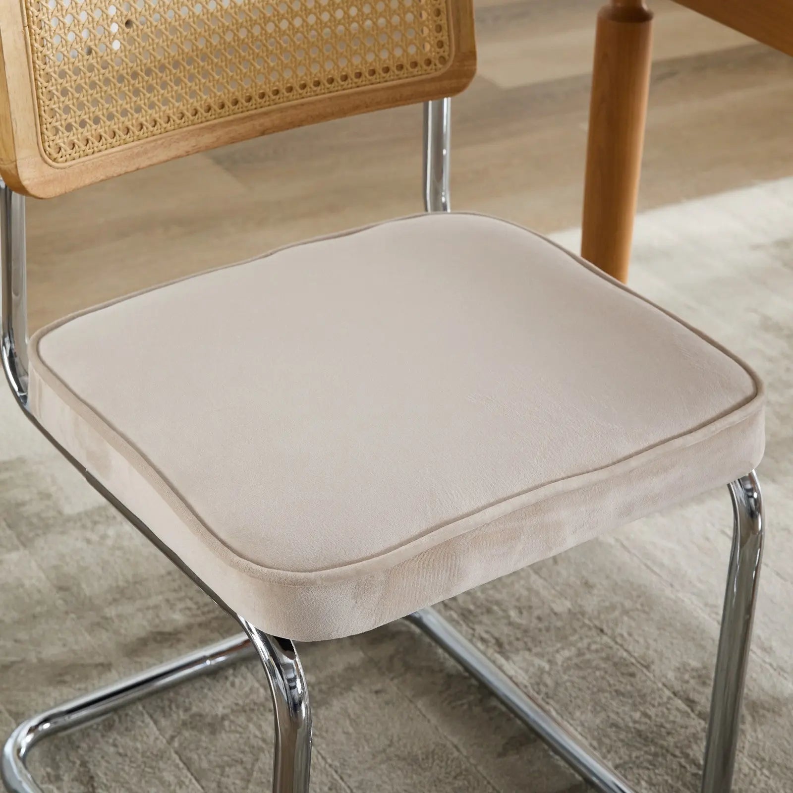 Set of Two Beige and Silver Tufted Stainless Steel Partially Open Back Dining Side Chairs Homeroots Kitchen & Dining
