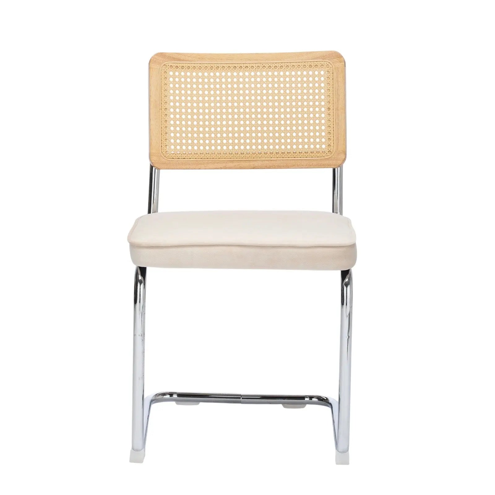 Set of Two Beige and Silver Tufted Stainless Steel Partially Open Back Dining Side Chairs Homeroots Kitchen & Dining